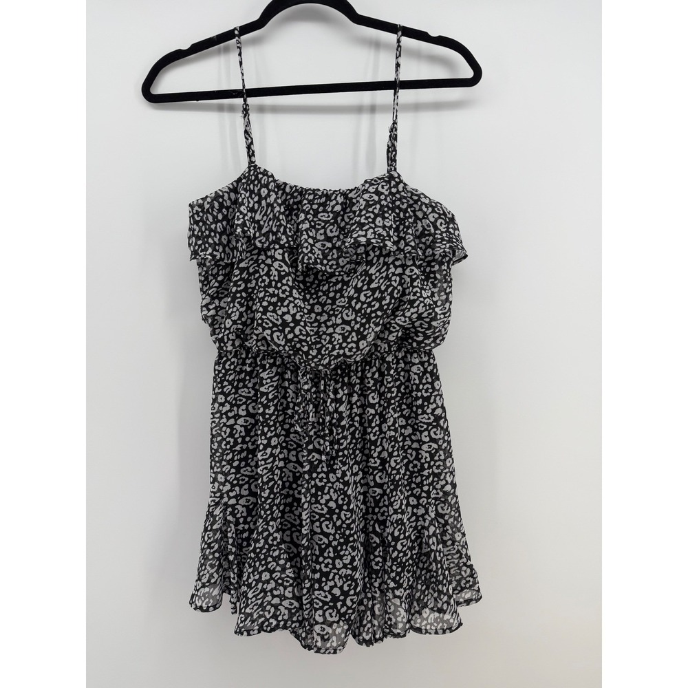 Trixxi Ruffle Bust Romper Shorts‎ Black White Leopard Print NWT Small